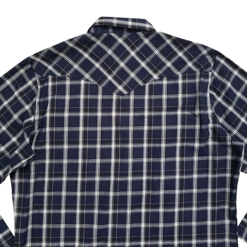 Wrangler Western Pearl Snap Shirt Mens XL Blue Plaid Long Sleeve Cowboy Outdoor - Picture 11 of 13